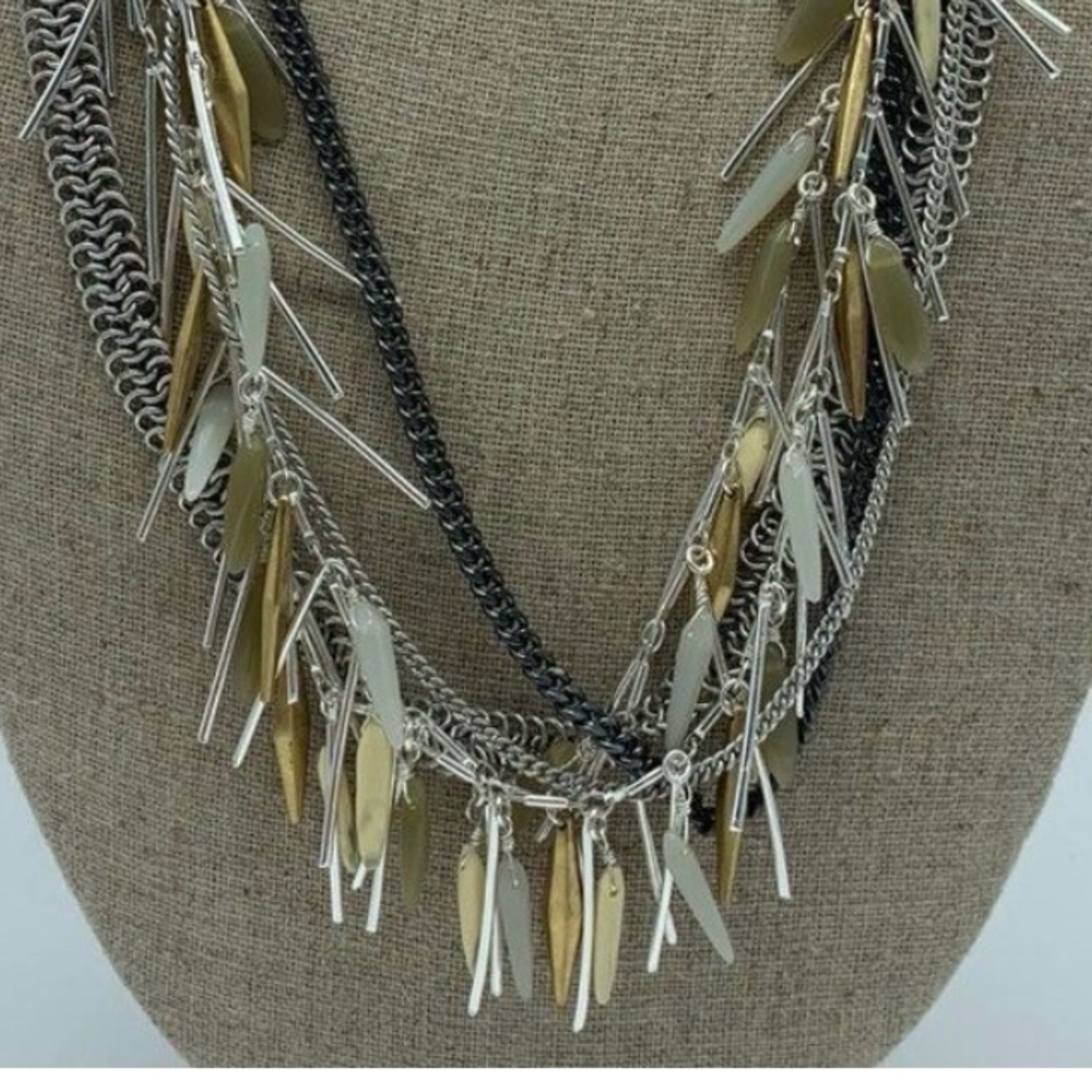 Stella & Dot Freya Fringe necklace  multi strand Mixed Metals - Picture 7 of 10